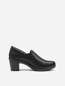 Zapatos de tacón bajo y Grueso para Mujer, cómodos Mocasines sin Cordones - Negro - Ver 3