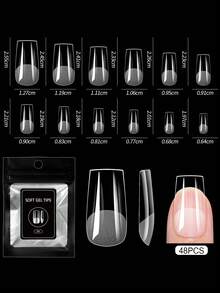 48pcs/Pack Transparent Matte Almond Shaped Acrylic False Nails, Matte Transparent Full Coverage Acrylic Gel Nail Kit, Press-On Nail Stickers Suitable For Nail Salon DIY - Clear - View 14