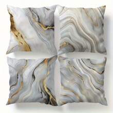 4 件套灰色和金色大理石纹理图案抱枕套 - 17.7*17.7 英寸，2D 数码单面印花，现代风格，带拉链，可机洗，适用于多种房间类型（不含枕芯）