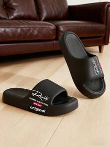 男士舒适、柔软、时尚、百搭、简约黑色厚EVA鞋底套脚家居拖鞋 - 黑色 - 查看 3