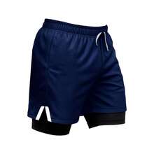 Kit Of 3 Dry Fit Thermal 2-In-1 Training Shorts With Cell Phone Pocket And Towel Holder - Fitness/Gym Shorts - 灰色/黑色/藏青色 - 查看 4