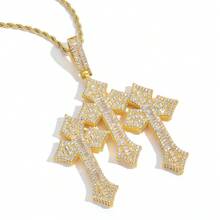 Cross Pendant, Fashionable Copper-Set Cubic Zirconia Men's Necklace, Hip-Hop Jewelry, Stackable Jewelry. - 大的三合一 - 查看 2