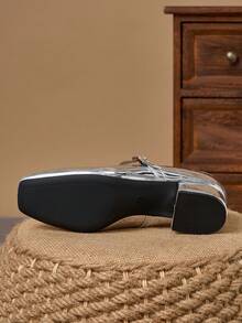 Zapatos de tacón bajo cuadrado con punta cuadrada y textura metálica plateada - 3cm - Plateado - Ver 7