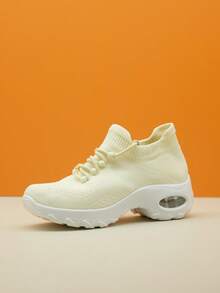Cross-Border Children's Sports Casual Lace-Up Air Cushion Shock Absorbing Sneakers, Slip-On Slouchy Shoes, Dance Shoes, Knitted Leg Warmers Shoes - Beige - View 7