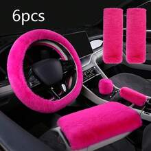 6pcs/Set Luxury Winter Fashion Faux Fur Steering Wheel And Handbrake Cover Set - Soft, Fluffy, Warm, Universal Fit For Sedan/SUV - one-size - View 10