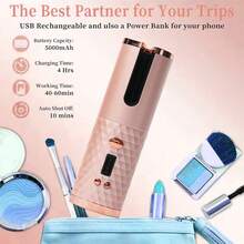 Automatic Curling Iron, Cordless Hair Curler Iron With LCD Temperature Display And Timer, 3 Adjustable Temperature Portable USB Rechargeable Fast Auto Curler For Hair Styling - White - View 8