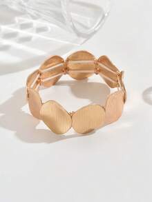 1pc Fashionable Minimalist Round Gold Hammered Texture Alloy Elastic Bangle - Yellow Gold - View 3