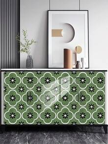 OUTANA 10pcs Green Retro Geometric Pattern Removable Vinyl Wallpaper. Waterproof And Moisture-Proof, Easy To Apply, Remove And Clean. Suitable For Decorating Walls In Bedroom, Living Room, Bathroom, Kitchen, Corridor And Stairwell. - Multicolor - View 7