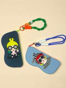 Fashionable Cartoon Girl Pattern Silicone Pouch, Waterproof Shockproof Dustproof Glasses Case, Portable Small Item Storage Bag, Comes With Glasses Cleaning Cloth, Ideal Storage Accessory - Multicolor - View 3