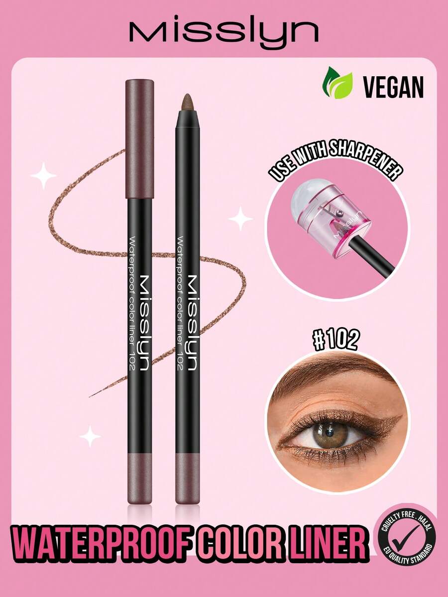 Waterproof Colored Eyeliner Pencil, Long-Lasting, Smooth & Creamy Texture, Available In Matte, Pearl, Glitter Finishes, Easy To Create Bold & Precise Lines, Can Be Sharpened, Smudge-Proof, Waterproof, Sweat-Proof, High Color Payoff - 102 Brown Shimmer - View 1