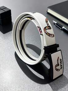 1 pieza Cinturón unisex de cuero PU con estampado de letra, unicolor y estilo casual, adecuado para uso diario y como regalo de vacaciones - Multicolor - Ver 7