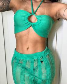 Women Two-Piece Outfits - Dark Green - View 2