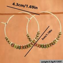 波西米亚复古风女士吊坠耳环，镶嵌合成宝石珠子的圈形耳环，时尚首饰配饰，适合派对、日常佩戴，亦可作为礼物。