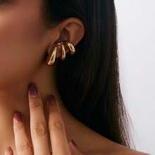 3对/套 时尚耳环，带扣，共6只，尺寸从小到大，镀金水钻圈形耳环，男女皆宜，适合日常佩戴，情侣饰品 - 圓圈 - 查看 14