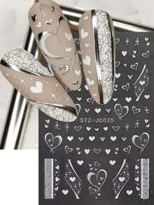 2pcs Gold Silver Heart Nail Art Stickers Decal, Chrome White Heart Nail Decals Foils Self Adhesive Sliders, Charms Valentines Day Designs Sticker For Nails Decorations Manicure Accessories