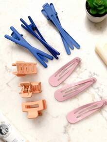 9pcs 3 Pink Water Droplet Clips, 3 Square Frosted Grip Clips, 3 Blue X Clips Minimally Frosted Teardrop Shaped Clip For Girls, Side Clip With Bangs, Broken Hair Clip With BB Hairpin, Versatile Hair Clip For Outdoor Use Girl Heart Cream Girl Dreamy Candy Color Bounce Di BB Hair Clip, Claw Clips, Hair Slide, Hair Barrettes