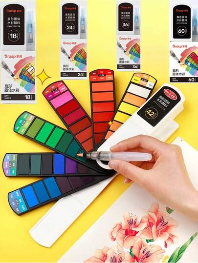 1 Set Premium de Pintura de Acuarela con Pinceles - 18/24/36/42/60 Colores Vívidos, Lavable, Diseño de Punta Afilada, Mangos Pentagonales Ergonómicos, Adecuado para Principiantes y Artistas Profesionales