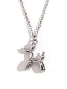 1件装不锈钢气球狗项链 简约银色可爱动物吊坠 精致金链锁骨女士项链 - Necklace - 查看 7