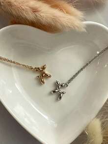 1件装不锈钢气球狗项链 简约银色可爱动物吊坠 精致金链锁骨女士项链 - Necklace - 查看 4