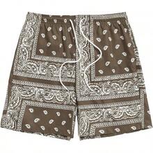 Men's Boho Paisley Print Drawstring Waist Summer Shorts With Pocket - Brown Paisley - View 10
