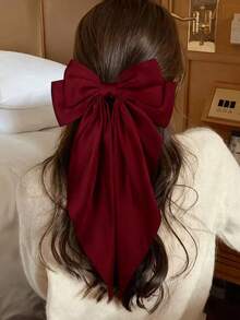 1PC Hair Bows Burgundy Red Bow Headband, Women Large Bow Hair Clip, Ponytail With Large Hair Clip Accessory Elegant Hair Accessories Hair Ribbons For Party, Claw Clips, Hair Slide, Hair Barrettes - Burgundy - View 7