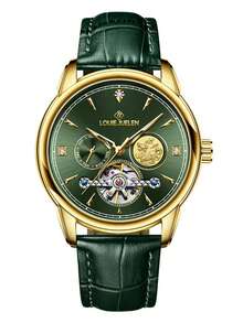 JUELEN Men's Automatic Mechanical Watch, Luminous, Skeleton Tourbillon, Emperor Green, Great Gift - Green - View 5