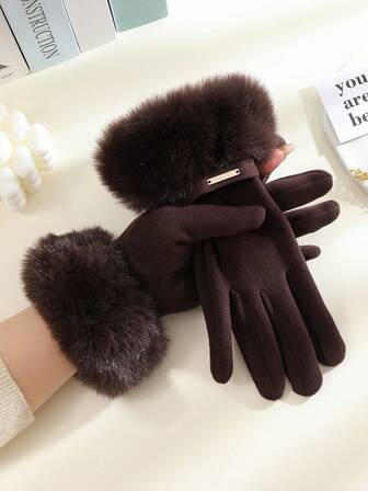 1 双女士纯色优雅休闲涤纶露指手套，适合秋冬季户外活动