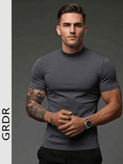  GRDR Men's Summer Lightweight Half-Turtleneck Short Sleeve, Suitable For Outdoor Casual Wear