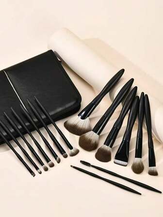 ZHENZITAI 15 piezas Juego de brochas de maquillaje de pelo de animal premium - Brocha para polvo, brocha para contorno, brocha para rubor, brocha para mascarilla facial, brocha abanico para iluminador, brocha para corrector, brocha para iluminador, brocha grande para mezclar sombras de ojos, brocha pequeña para mezclar, brocha angular para sombras de ojos, brocha pequeña de detalle, brocha grande para sombras de ojos, brocha para labios. Herramientas de cuidado de la piel cuidadosamente seleccionadas, cerdas suaves premium, esponjosas y que recogen el pigmento, mangos de madera de calidad para un agarre fácil, juego completo de brochas de maquillaje facial para una aplicación de maquillaje sin esfuerzo