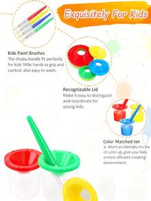 10-Piece Spill-Proof Paint Cup Set With Brushes | All-In-One Kids' Art Kit For School Supplies & DIY Crafts | Back To School Creative Project Set - Multicolor - View 5
