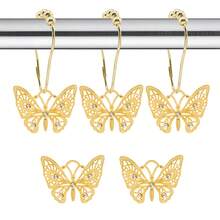 12 ganchos decorativos de mariposa hueca, diseño hueco dorado de alta gama y generoso, material de hierro resistente y duradero, impermeable, resistente a la oxidación, adecuado para baño, cocina y otros escenarios, regalo del Día de San Valentín, recomendado para el Ramadán, esenciales de primavera/verano - Dorado - Ver 1