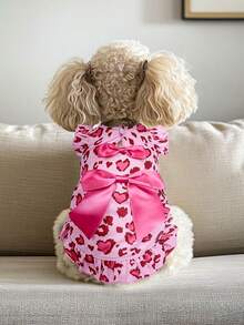 1pc Floral Ruffled Pet Dress With Purple Bow - Cute Princess Outfit For Small Dogs (Pomeranian/Teddy Bear) - Multicolor - View 11