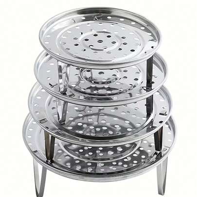 1/4 件装不锈钢蒸架 - 穿孔设计，可拆卸带蒸脚，易于清洁，4 种尺寸适合家庭使用 - 非常适合蒸蔬菜和海鲜，厨房必备电器 | 现代厨具 | 耐用厨具