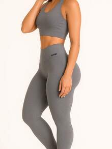 Set Of 3 High-Waisted Leggings With No Transparency - 1 Black + 1 Navy Blue + 1 Gray - View 8