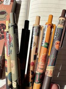 6支装米尔德丽风格0.5毫米按动式圆珠笔，高品质学生考试用笔，大容量，速干，可爱美观设计 - 黑色 - 查看 3