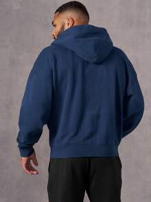 男士休闲运动卫衣 - 纯色，长袖，针织面料，H型版型，适合徒步旅行和户外活动，涤纶材质，圆领，秋冬季运动风 - 藍色 - 查看 3