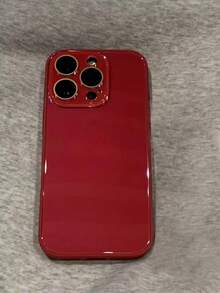 亮面復古紅色玻璃紋理手機殼，適用於 iPhone 17 Pro Max、New 17、16 Pro、14、13、15、12，全包防摔保護殼附鏡頭膜，女性風格，顯膚色 - 紅色 - 查看 2