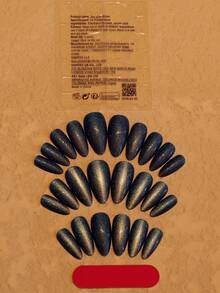 Bộ 24 móng giả mắt mèo màu xanh dương chất lượng cao phong cách Y2K, thiết kế móng ngắn hình hạnh nhân, vừa vặn hoàn hảo, bao gồm: 1 lọ gel dán và 1 dũa móng, phù hợp cho phụ nữ và bé gái sử dụng hàng ngày, dự tiệc, lễ hội, và làm móng nghệ thuật. - Màu xanh bụi bặm - Xem 3