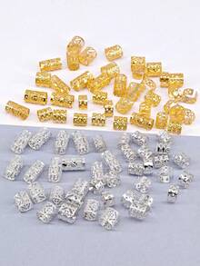 80pcs Alloy Hair Accessories, Suitable For Braids, Multi-Style Hair Clips, Adjustable Metal Gold Braid Rings, Clip-On Earrings Without Piercing, Girls Braid Hair Decorations - Multicolor - View 6