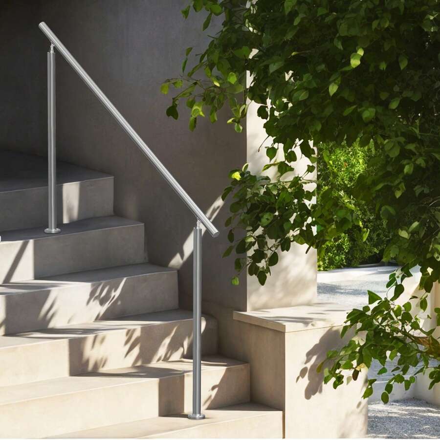 Handläufe für Außentreppen, 150 cm langes Treppenhandlauf-Set, Übergangsgeländer aus Edelstahl mit Montagesatz, doppelsäulige Treppenhandläufe für Senioren, Veranda und Terrasse - 150 cm - Übersicht 1