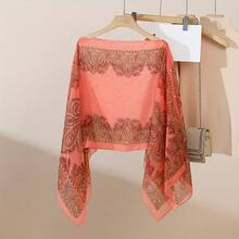 1pc Spring/ Summer New Women's Lightweight Chiffon Vintage Botanical Printed Loose Shawl Scarf, Cover, Clothing, Suitable Travel And Daily Use Accessories Women - 玫紅色 - 查看 7