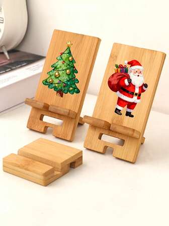 1pc Wooden Multi-Function Creative Christmas Gift Phone Stand, Various Patterns Like Snowman, Christmas Tree, Santa Claus To Choose From