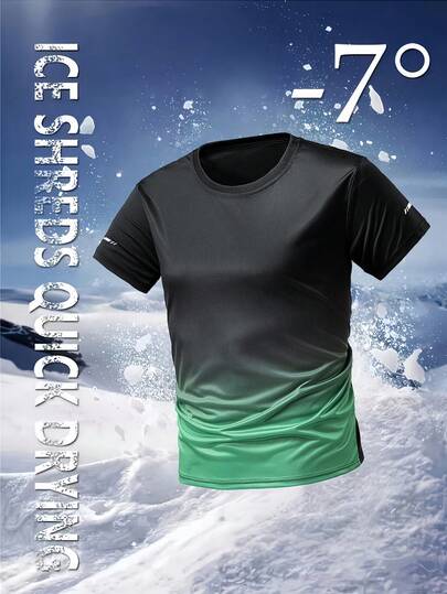 男士夏季休闲运动T恤，透气面料，精致印花装饰，舒适圆领设计，适合日常休闲穿着、户外运动和健身。