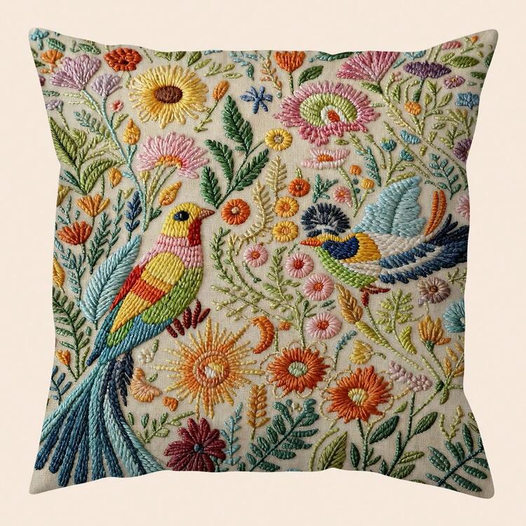 1 pieza Funda de cojín con estampado floral, lavable a máquina con cierre de cremallera, patrón floral vibrante impreso decorativo, adecuado para la decoración del hogar y la oficina (no se incluye el relleno del cojín) (sin bordado) - Multicolor - Añade 19