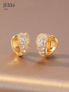 Hihho 1 Pair Asymmetrical Shaped Hoop Earrings, Fully Zirconia Paved With Sparkling Diamonds, Presents A Luxurious And Shiny Visual Effect. Suitable For Various Styles, Applicable For Party, Date, Daily Wear And More - Irregularly Shaped -inlaid Earrings - View 9
