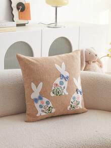 1件装兔子3D刺绣手工蝴蝶结装饰抱枕套，适用于客厅、卧室、派对、沙发等各种环境，四季皆宜