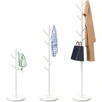 Coat Rack With Marble Base Metal Freestanding Coat Rack With 8 Hooks 3 Adjustable Size Sturdy Coat Tree For Bags Coats And Hats For Entryway Hallway Bedroom Office White