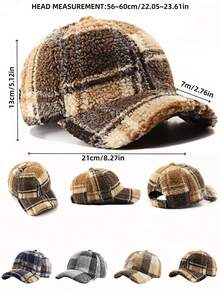 1 szt. Jesienno-zimowa pluszowa czapka baseballowa w kratę, ciepła czapka z daszkiem w stylu retro brytyjskim, uniwersalny modny kapelusz odpowiedni dla kobiet do codziennego noszenia, na sesje zdjęciowe, na zakupy, na prezent
