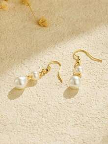 1对女士仿珍珠耳钉，优雅蝴蝶吊坠耳环，时尚伴娘首饰礼品 - 珍珠耳環 - 查看 2