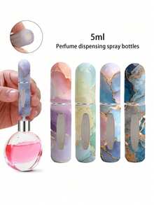 1/4 件大理石纹香水喷雾瓶，可重复使用的底部填充香水瓶，迷你化妆品瓶，香水，纯露包装工具，多种颜色可供选择，适合家人和朋友的生日礼物，节日礼物，便携旅行 5 毫升 - 彩色 - 查看 18